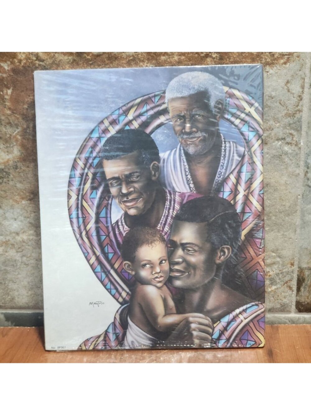 Vintage Unframed Four Generations Men Baby Art Print 1995 Signed Mira Pio